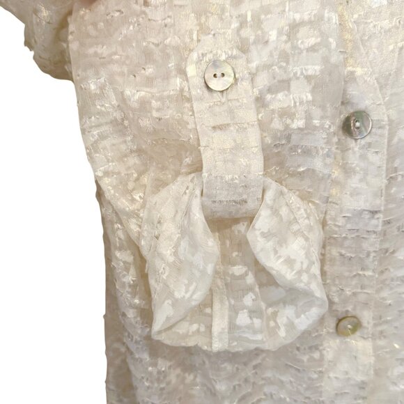Blouse Ruby Rd Ivory Gold Metallic Sheer Burnout Button Up Eyelash Fairy 14 - Picture 5 of 10